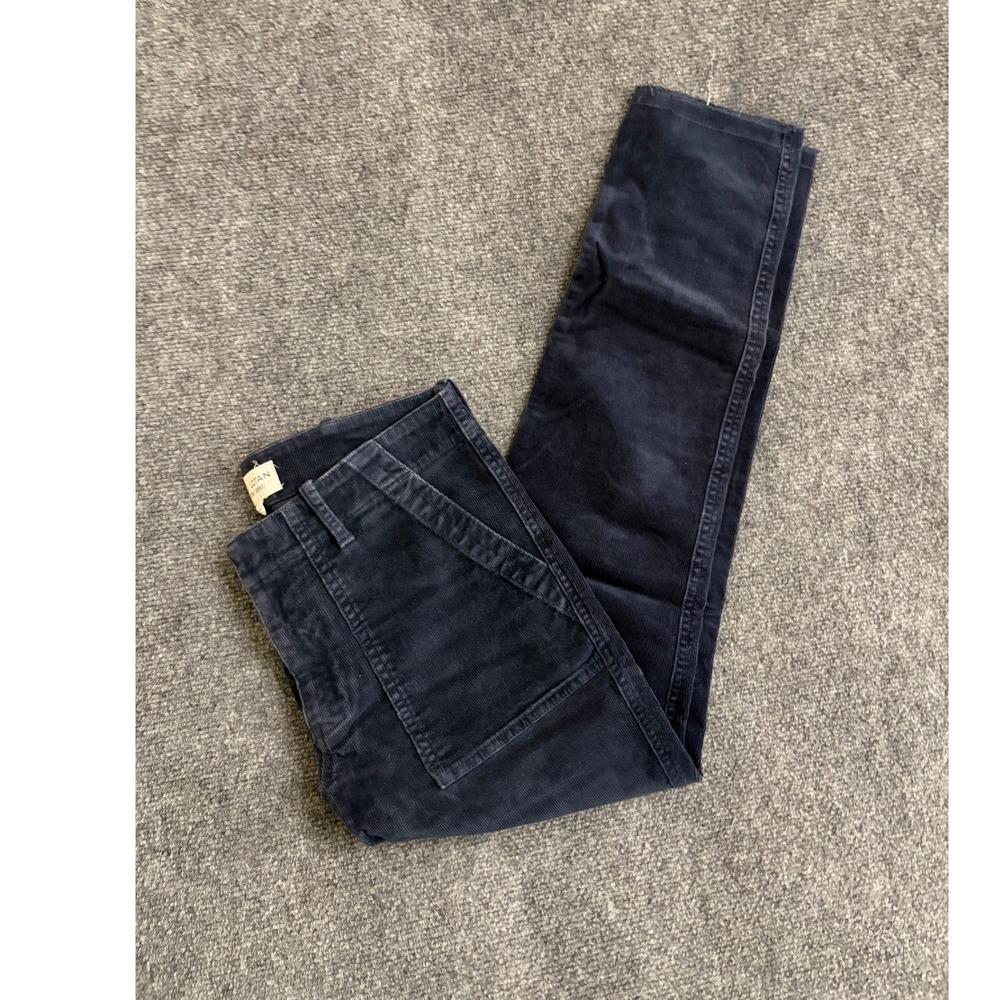 Nili Lotan Navy Blue Corduroy Utility Patch Pocket Pants Raw Hem Size 0
